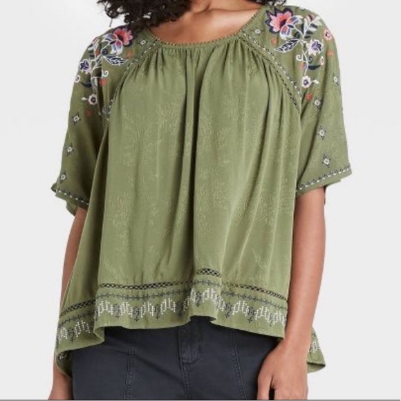 Knox Rose Green Floral Embroidered Short Sleeve High Low boho Fairy Forestcore - Picture 1 of 12
